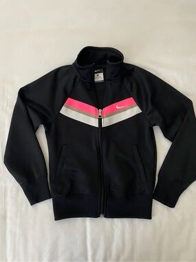 Nike Girls Track Jacket Black Pink White Stripes Size Small Full Zip Warmup